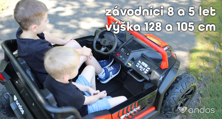 Dvoumístná sedačka elektrického autíčka andos Titan PRO - dvě děti 128 a 105 cm